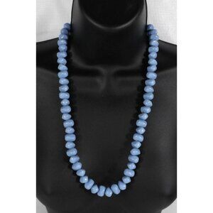 Vintage retro necklace lightweight blue plastic beads 24"